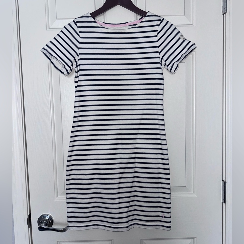 Joules White and Navy Striped Short Sleeve Shift Dress